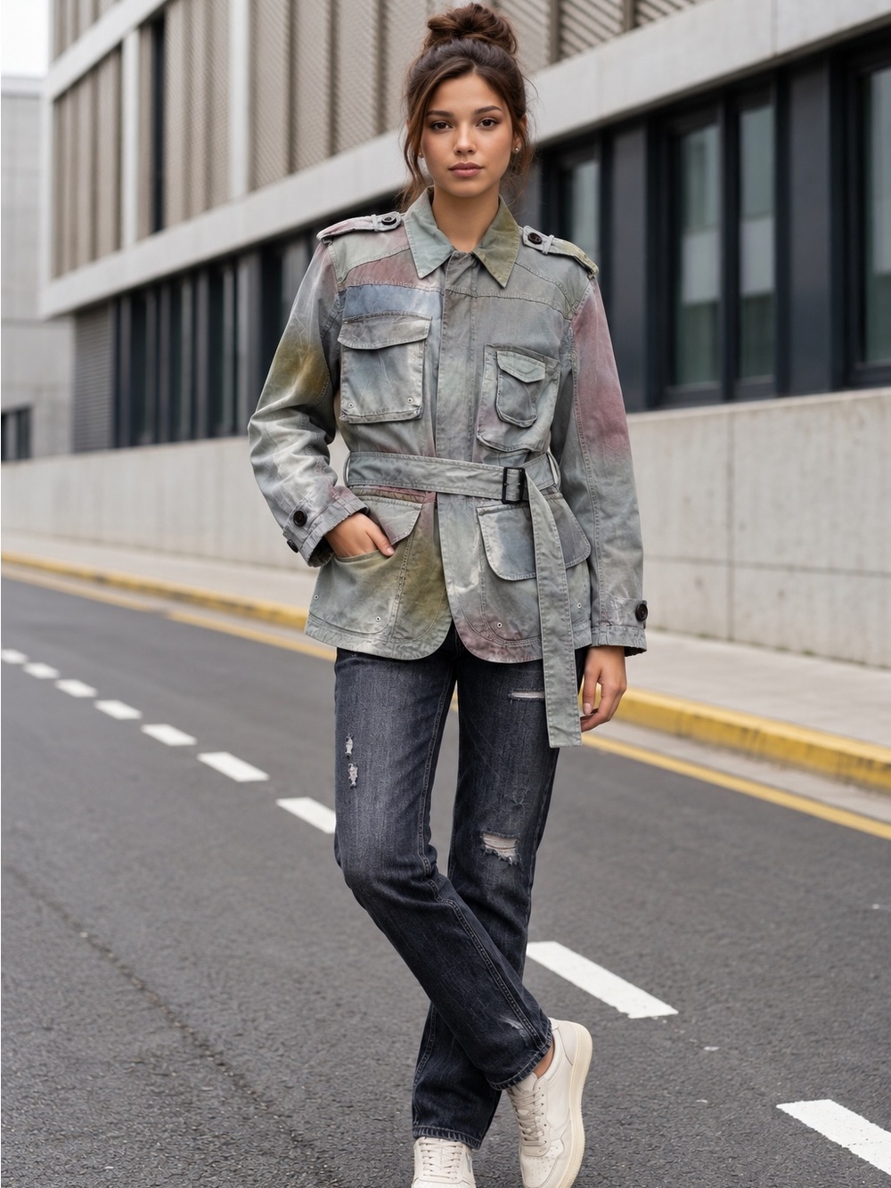 Acne Studios LIV P CO Satin PSS17 Camo Utility Jacket 34 Authentic